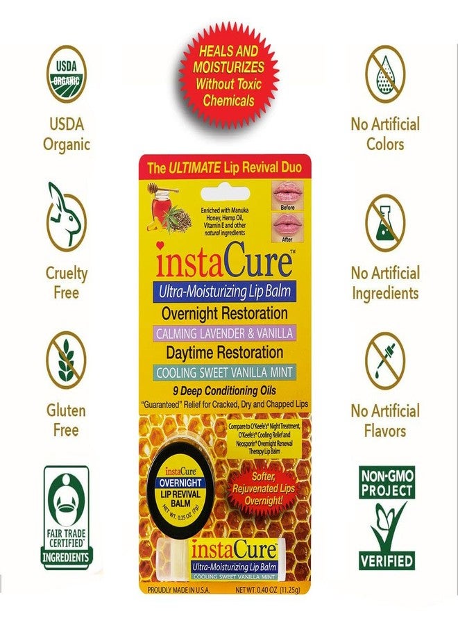 InstaCure Original Nose Balm Fast Relief for Cracked, Dry & Sore Noses, Ultra-Moisturizing Lip Repair Duo, Calming Lavender & Vanilla Overnight Lip Mask, Cooling Sweet Vanilla Mint Daytime Lip Balm - Image 2